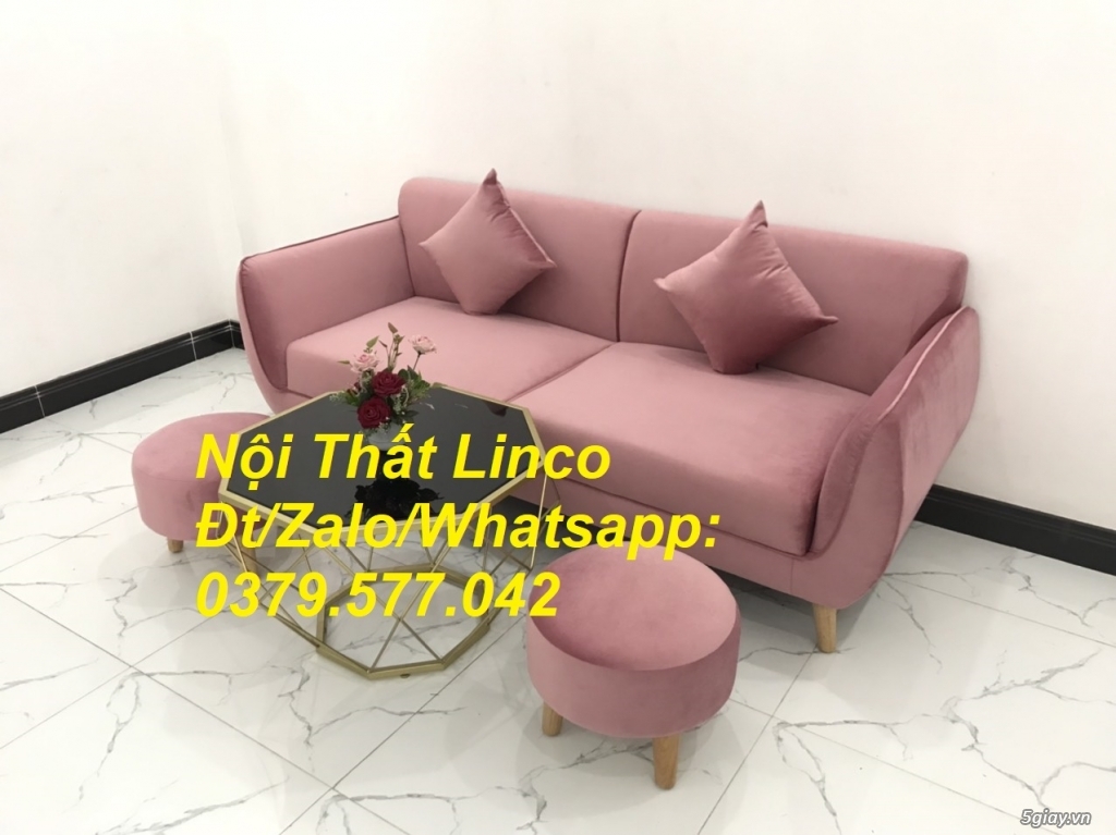 Bộ ghế sofa băng màu hồng hường vải nhung đẹp nhỏ gọn Linco Vũng Tàu - 2