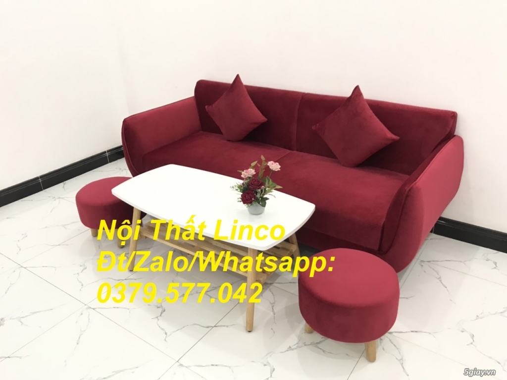 Bộ ghế sofa băng phòng khách hiện đại màu đỏ đô vải nhung Bình Phước - 2