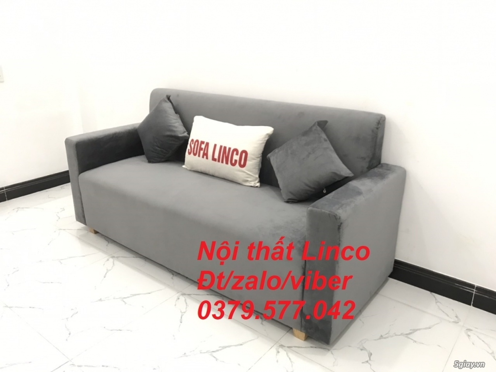 Bộ bàn ghế sofa băng văng dài màu xám lông chuột vải nhung Đắk Lắk - 3