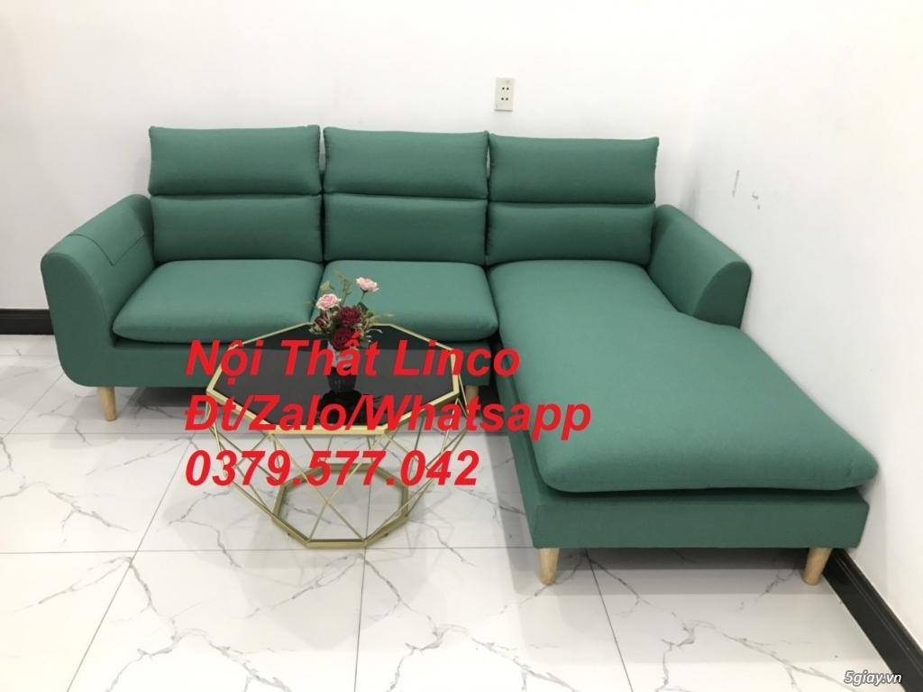 Bộ ghế sofa góc L phòng khách màu xanh ngọc lá cây Linco Bình Phước - 5