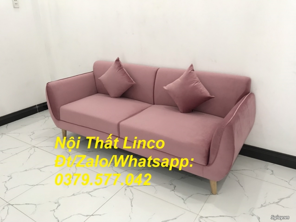 Bộ ghế sofa băng màu hồng hường vải nhung đẹp nhỏ gọn Linco Vũng Tàu - 4