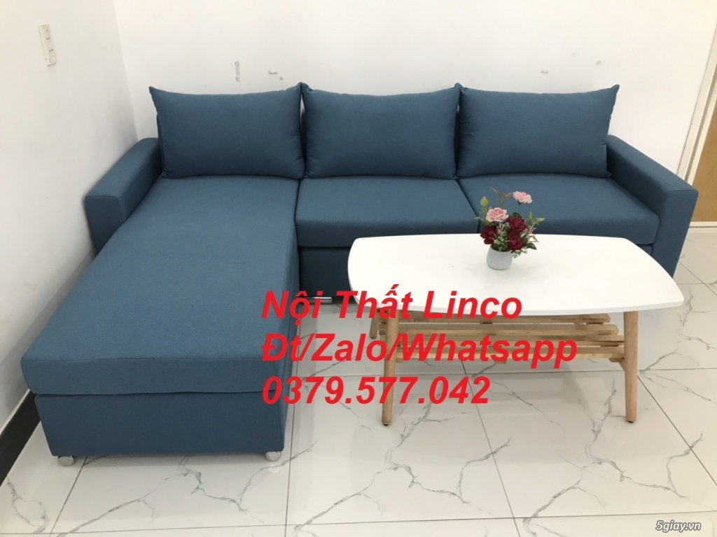 Bộ ghế sofa góc L xanh dương nước biển phòng khách giá rẻ ở Đắk Lắk - 1