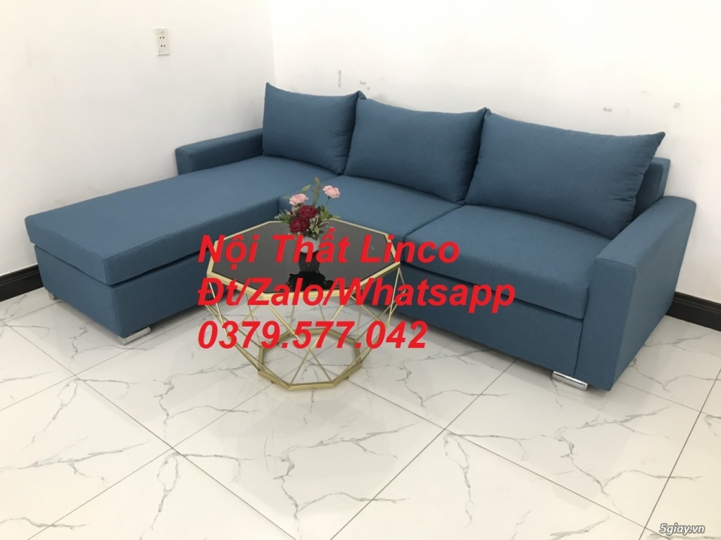 Bộ ghế sofa góc L xanh dương nước biển phòng khách giá rẻ ở Đắk Lắk - 5