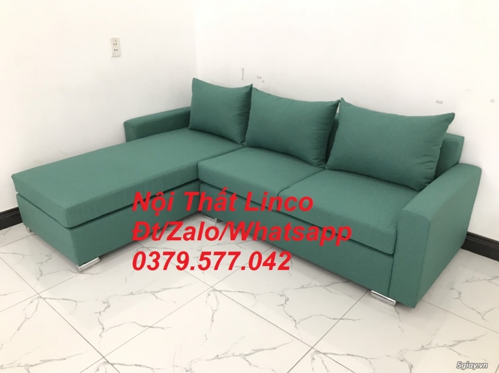 Bộ ghế sofa góc L xanh ngọc lá cây đẹp đơn giản giá rẻ Quảng Nam - 4
