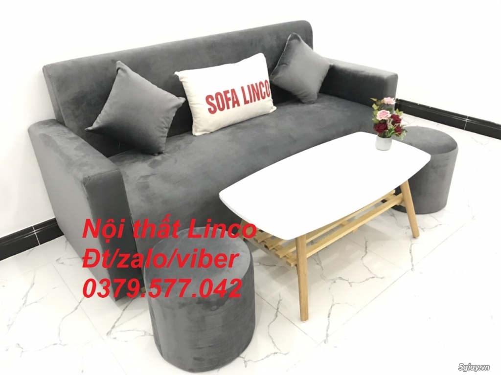 Bộ bàn ghế sofa băng văng dài màu xám lông chuột vải nhung Đắk Lắk - 5