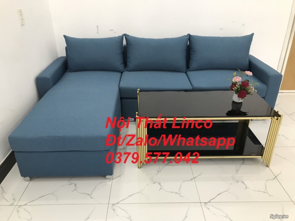 Bộ ghế sofa góc L xanh dương nước biển phòng khách giá rẻ ở Đắk Lắk - 4