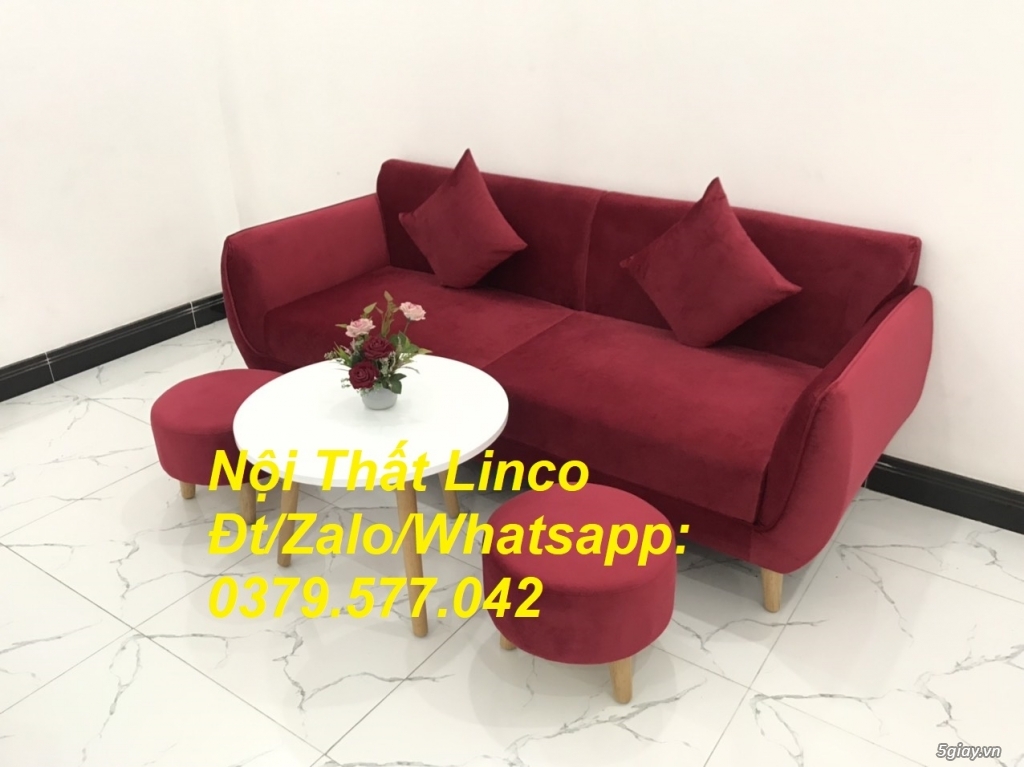 Bộ ghế sofa băng phòng khách hiện đại màu đỏ đô vải nhung Bình Phước - 4