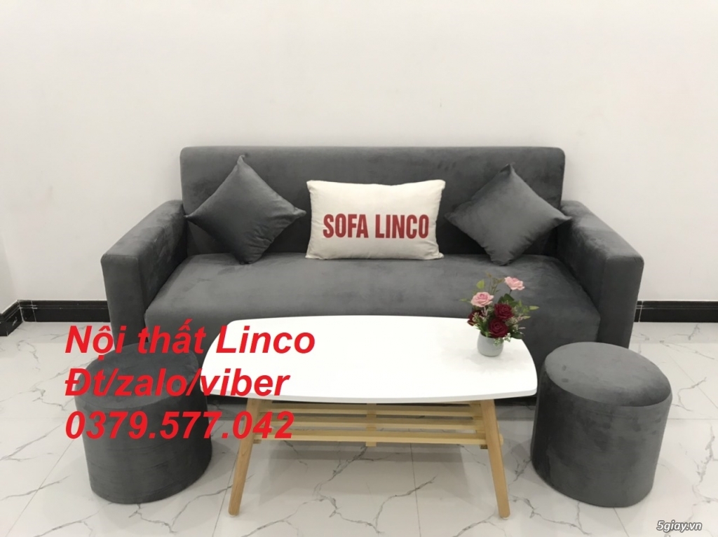 Bộ bàn ghế sofa băng văng dài màu xám lông chuột vải nhung Đắk Lắk - 4