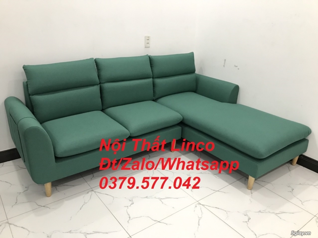 Bộ ghế sofa góc L phòng khách màu xanh ngọc lá cây Linco Bình Phước - 4