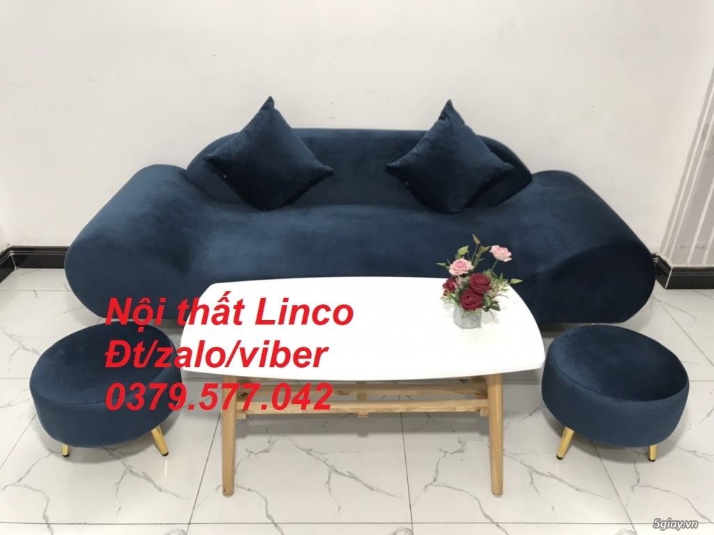Bộ ghế sopha sofa văng băng thuyền màu xanh dương đậm giá rẻ Lâm Đồng - 4
