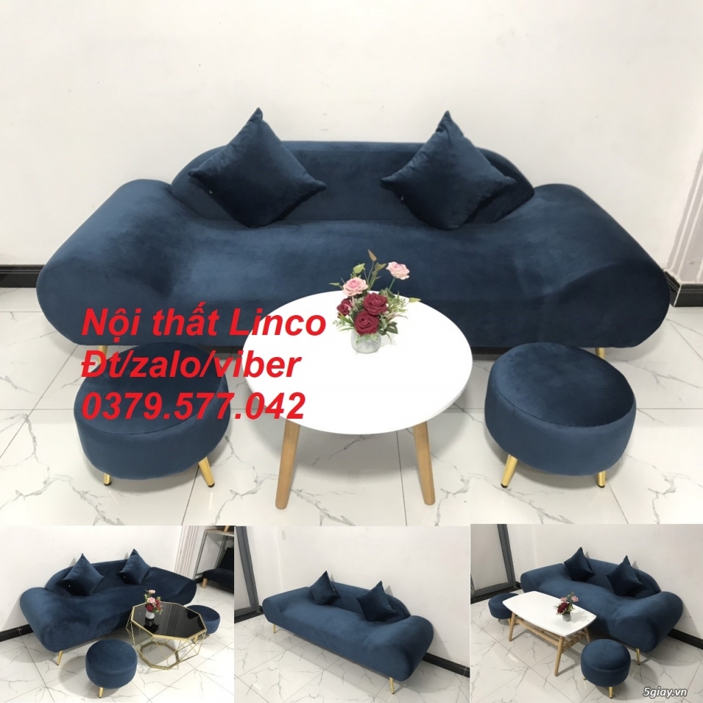 Bộ ghế sopha sofa văng băng thuyền màu xanh dương đậm giá rẻ Lâm Đồng