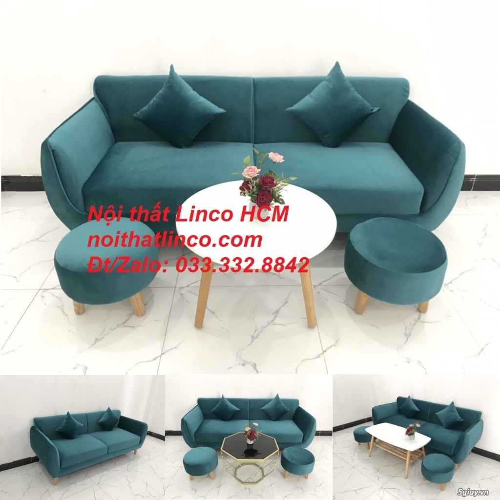 Bộ ghế sofa băng văng 1m9 xanh cổ vịt lá cây hiện đại Linco Tphcm HCM