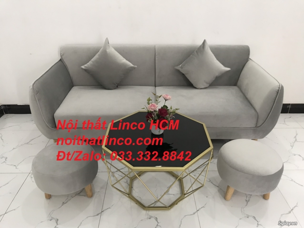 Bộ ghế sofa băng vải nhung xám ghi trắng cho phòng khách nhỏ HCM Tphcm - 2