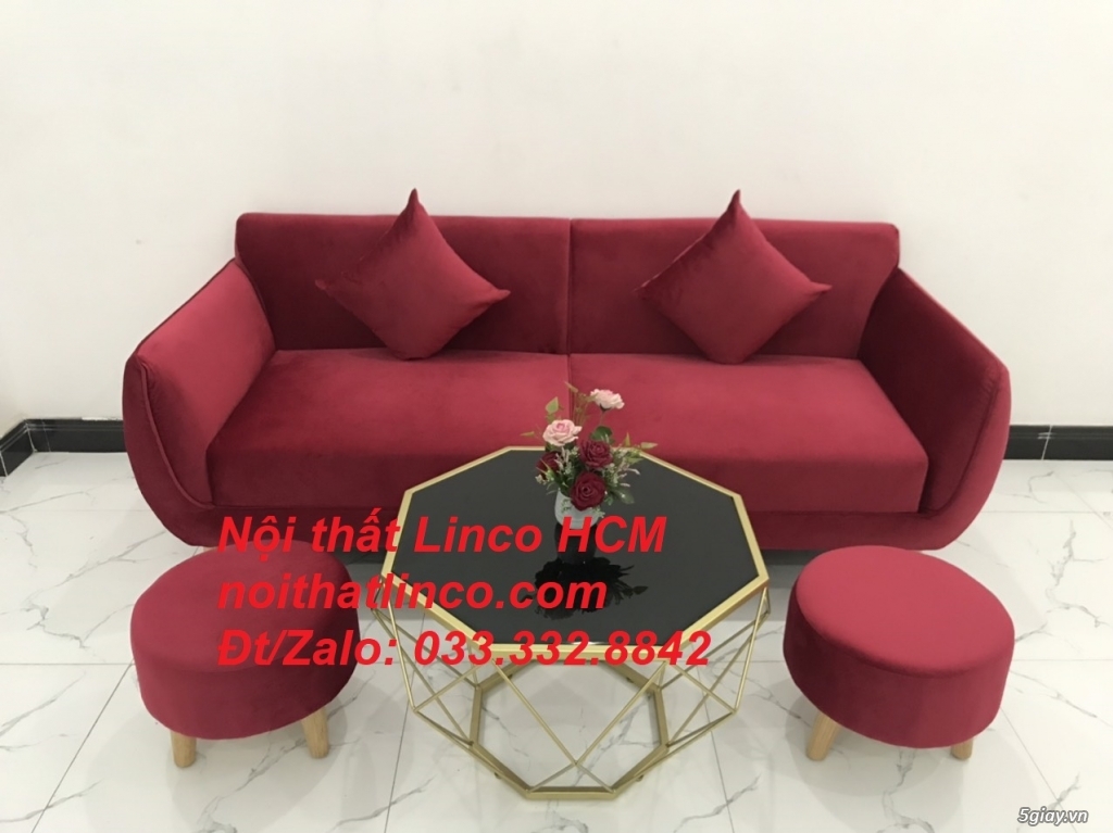 Bộ ghế sofa băng phòng khách hiện đại màu đỏ đô đậm vải nhung Tphcm SG - 4