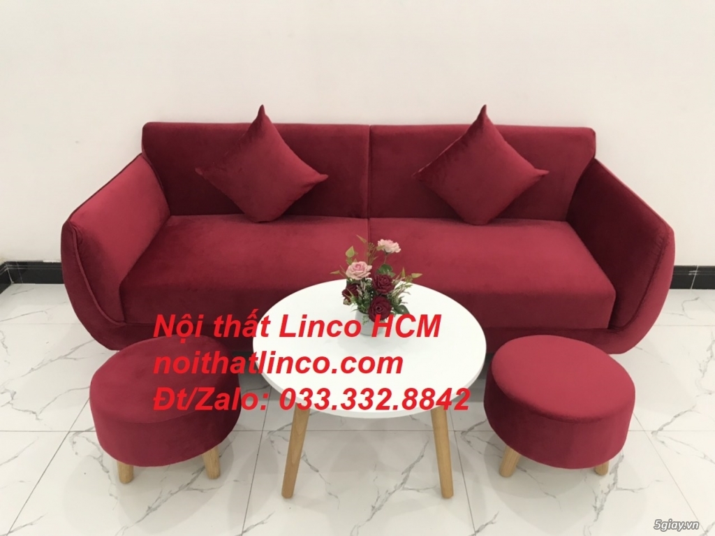 Bộ ghế sofa băng phòng khách hiện đại màu đỏ đô đậm vải nhung Tphcm SG - 1