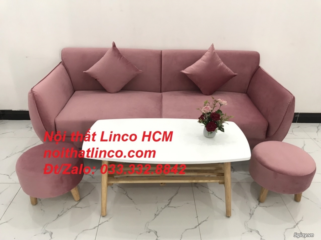 Bộ ghế sofa băng màu hồng hường vải nhung đẹp nhỏ gọn HCM Tphcm - 4