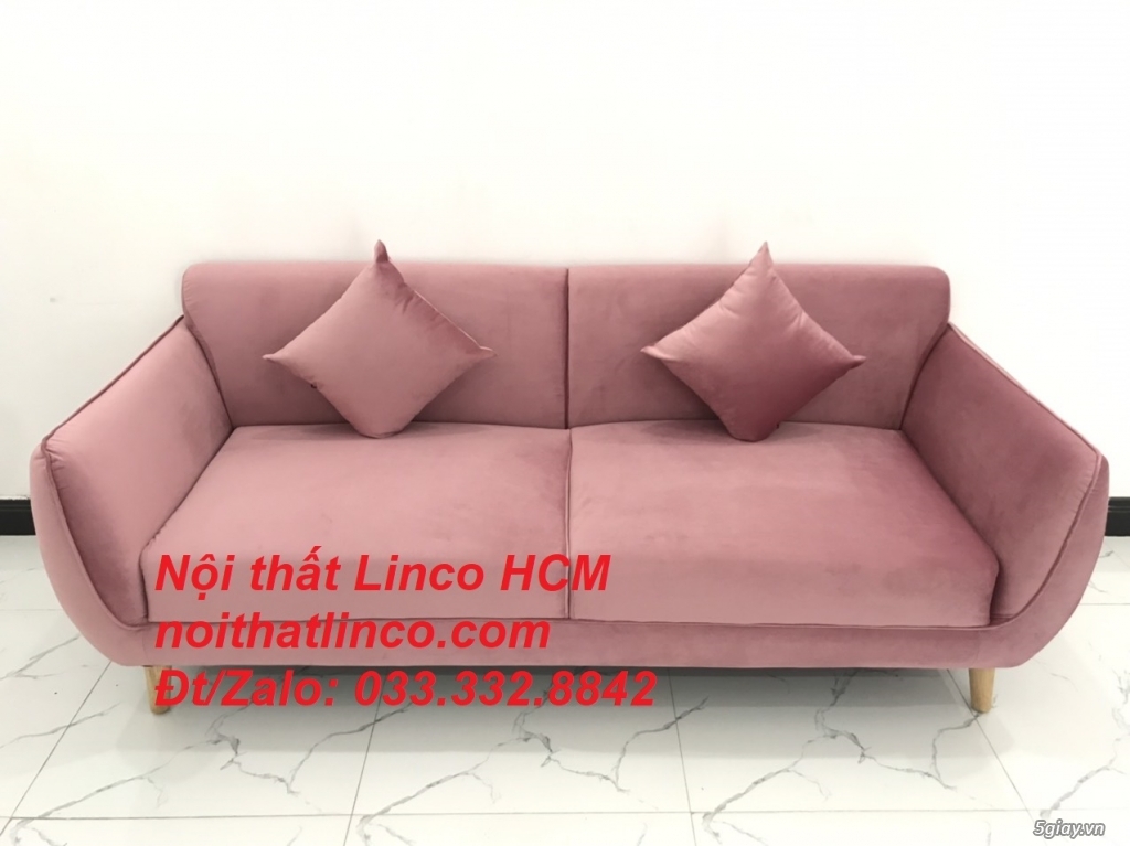 Bộ ghế sofa băng màu hồng hường vải nhung đẹp nhỏ gọn HCM Tphcm - 3