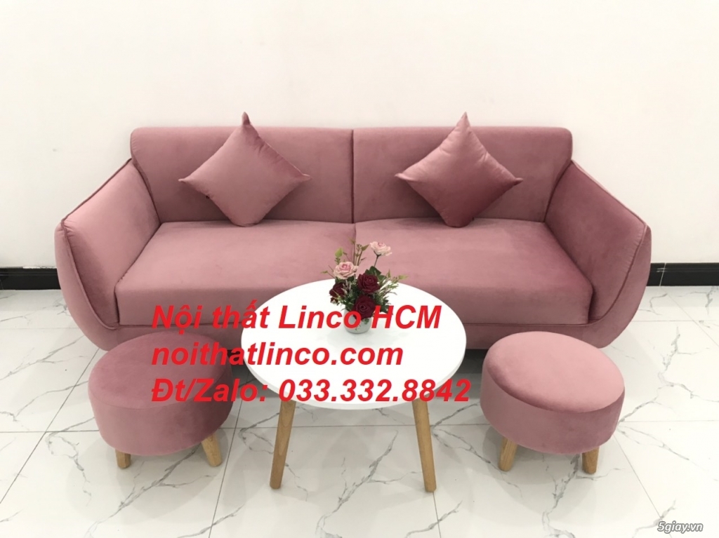 Bộ ghế sofa băng màu hồng hường vải nhung đẹp nhỏ gọn HCM Tphcm - 1