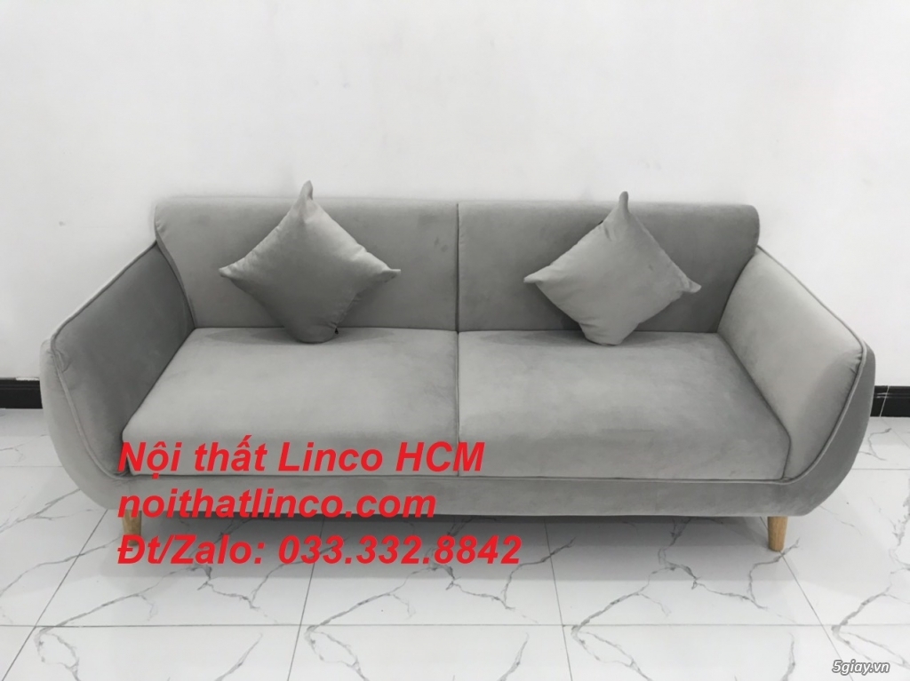 Bộ ghế sofa băng vải nhung xám ghi trắng cho phòng khách nhỏ HCM Tphcm - 4