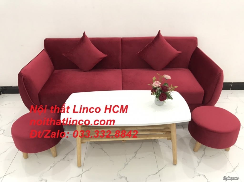 Bộ ghế sofa băng phòng khách hiện đại màu đỏ đô đậm vải nhung Tphcm SG - 3