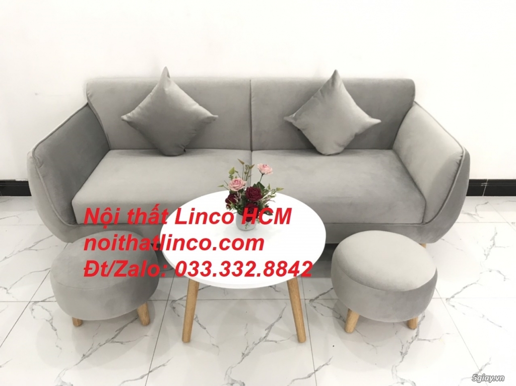 Bộ ghế sofa băng vải nhung xám ghi trắng cho phòng khách nhỏ HCM Tphcm - 1