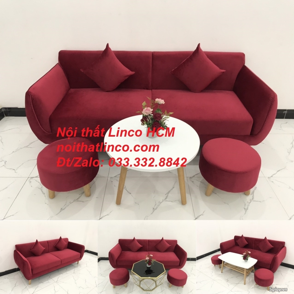 Bộ ghế sofa băng phòng khách hiện đại màu đỏ đô đậm vải nhung Tphcm SG