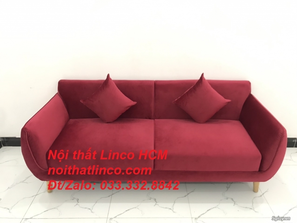 Bộ ghế sofa băng phòng khách hiện đại màu đỏ đô đậm vải nhung Tphcm SG - 2