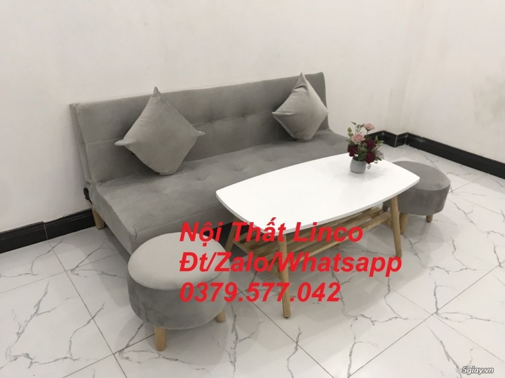 Bộ ghế sofa giường xám trắng vải nhung giá rẻ Nội thất Linco An Giang - 5