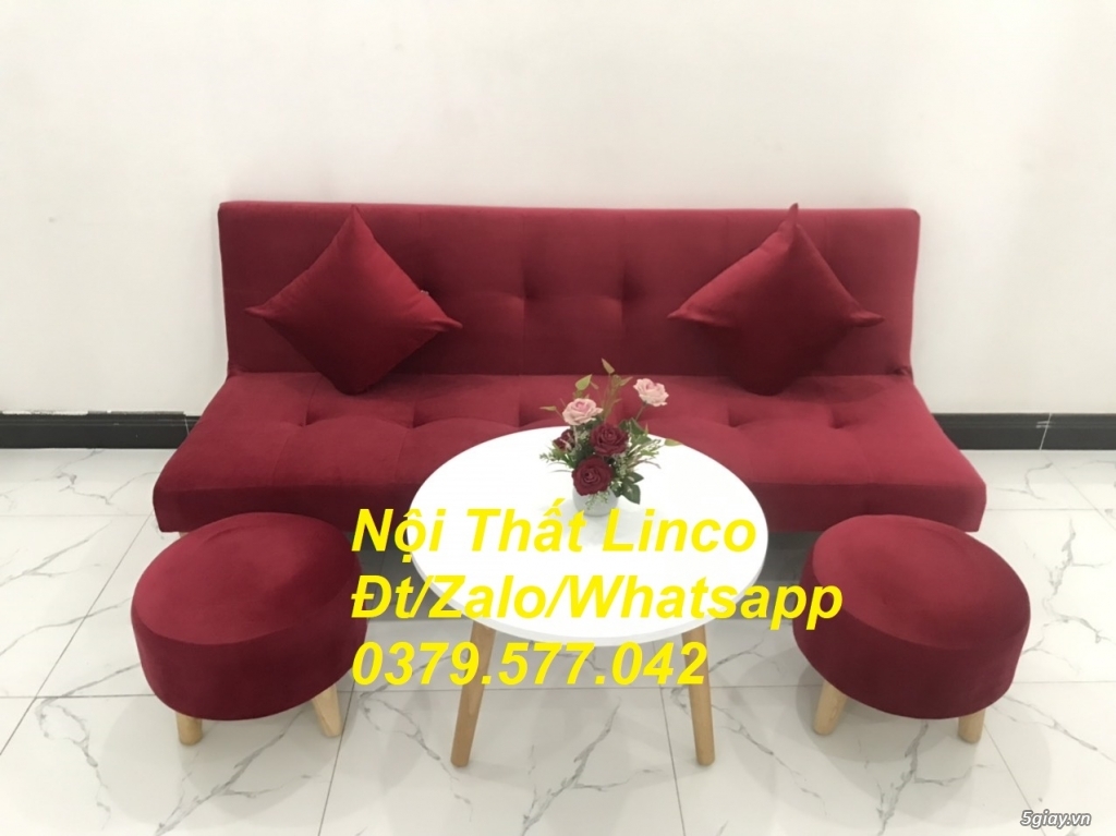 Bộ ghế sofa giường màu đỏ đô vải nhung Nội thất Linco Đắk Lắk - 2