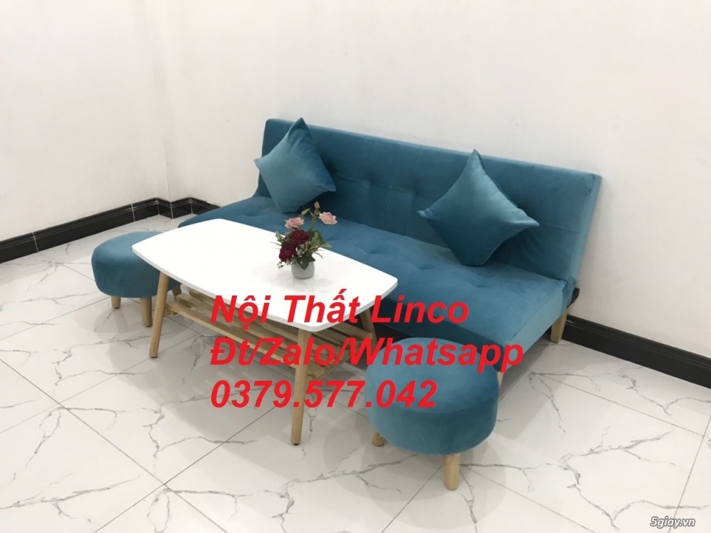 Ghế sofa giường giá rẻ màu xanh vải nhung Nội Thất Linco Đắk Lắk - 2