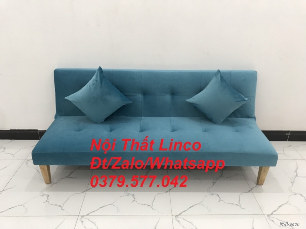 Ghế sofa giường giá rẻ màu xanh vải nhung Nội Thất Linco Đắk Lắk - 1