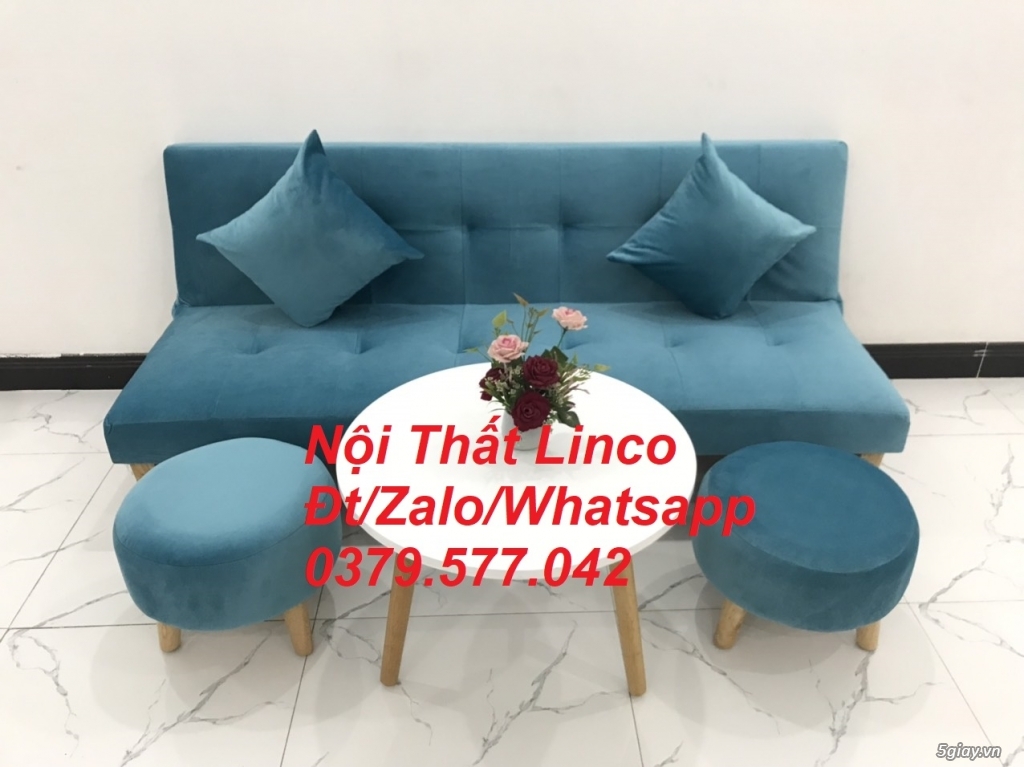 Ghế sofa giường giá rẻ màu xanh vải nhung Nội Thất Linco An Giang - 4