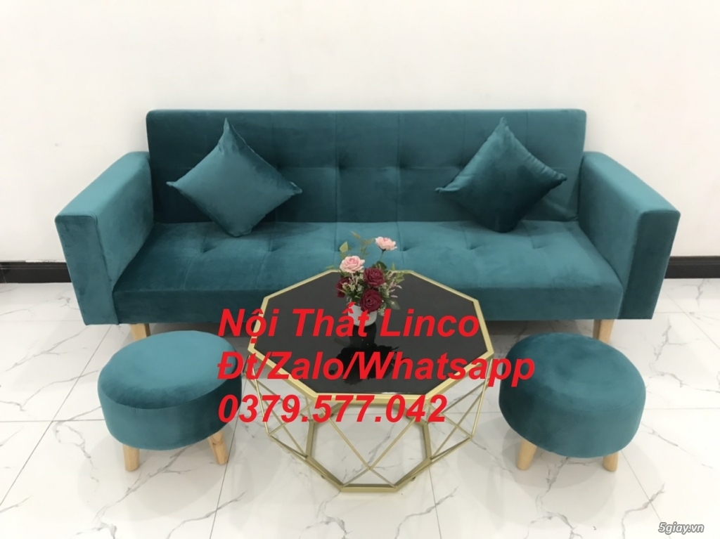 Bộ sofa băng giường đa năng xanh nhung giá rẻ Nội Thất Linco An Giang - 5