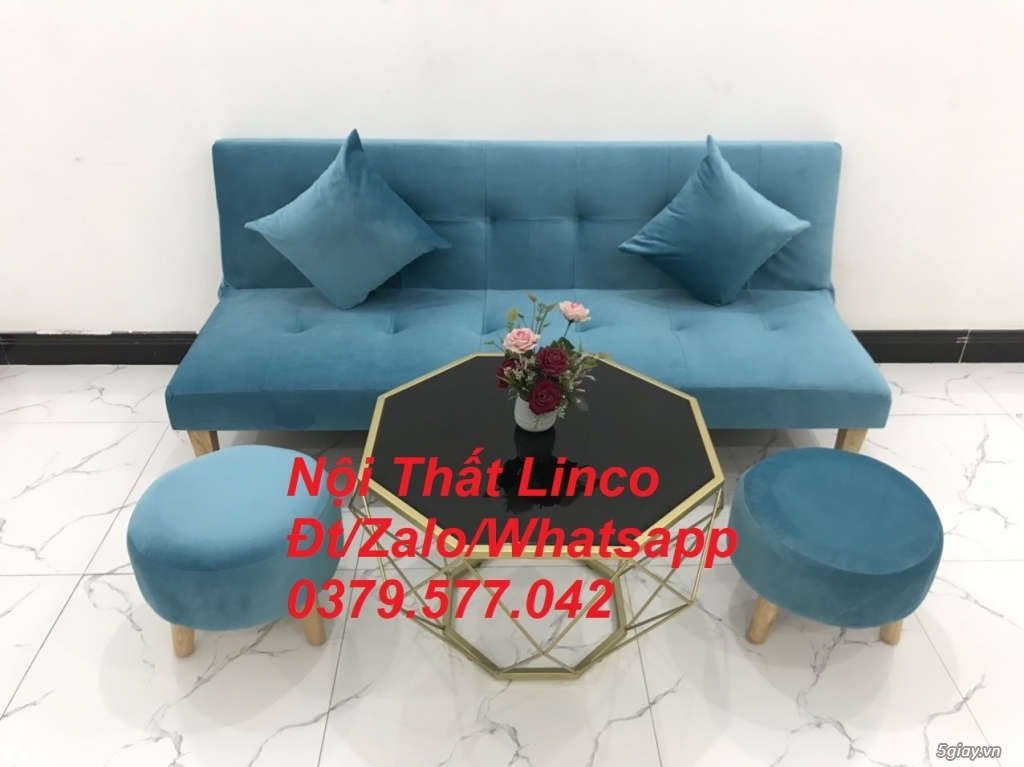 Ghế sofa giường giá rẻ màu xanh vải nhung Nội Thất Linco An Giang - 5