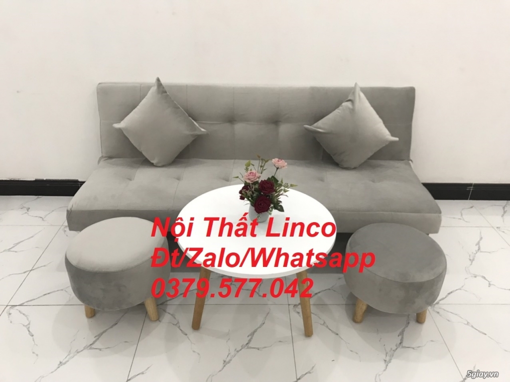 Bộ ghế sofa giường xám trắng vải nhung giá rẻ Nội thất Linco An Giang - 2