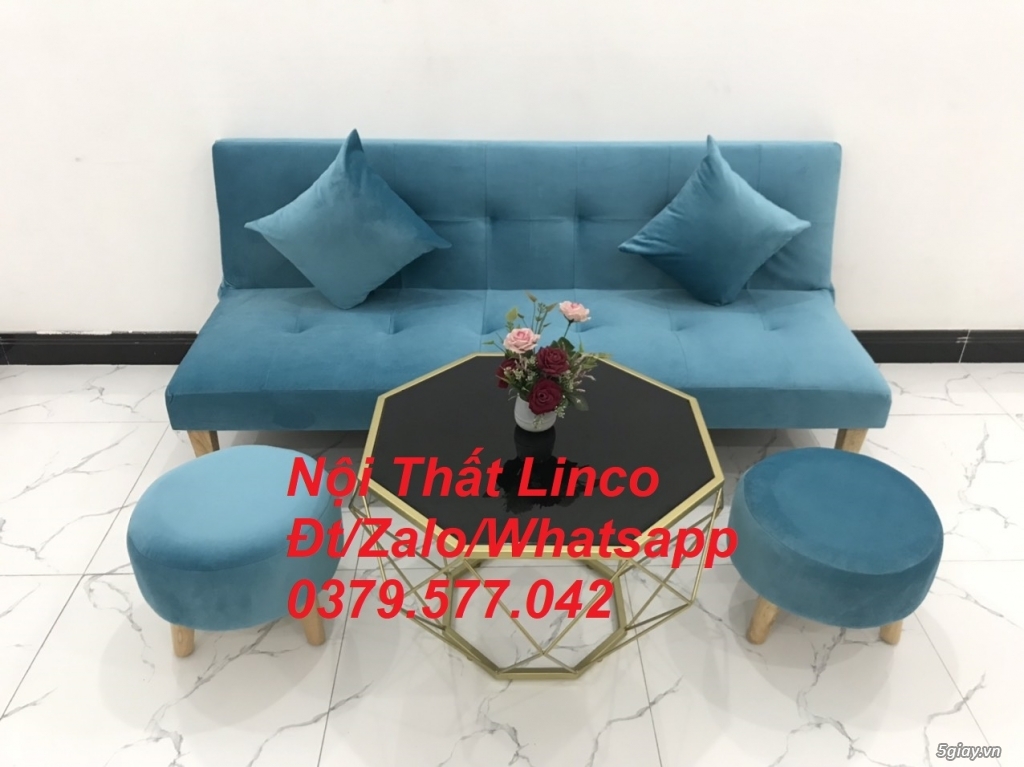 Ghế sofa giường giá rẻ màu xanh vải nhung Nội Thất Linco Đắk Lắk - 3
