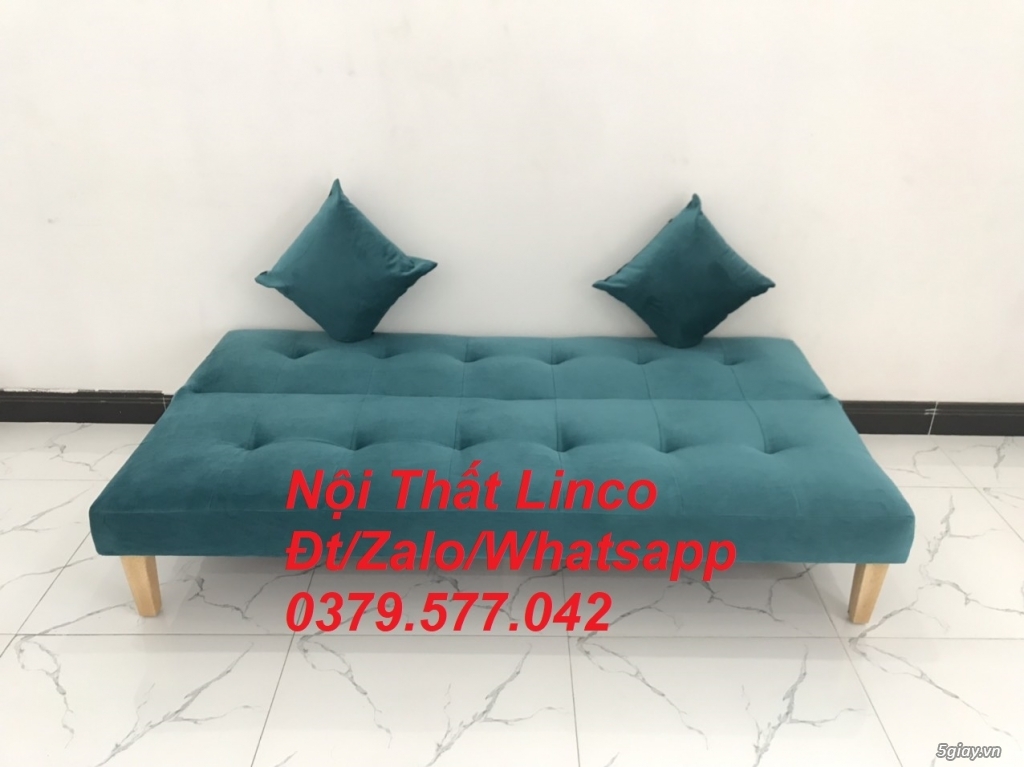 Bộ ghế sofa giường màu xanh cổ vịt vải nhung Nội thất Linco Bình Phước - 4