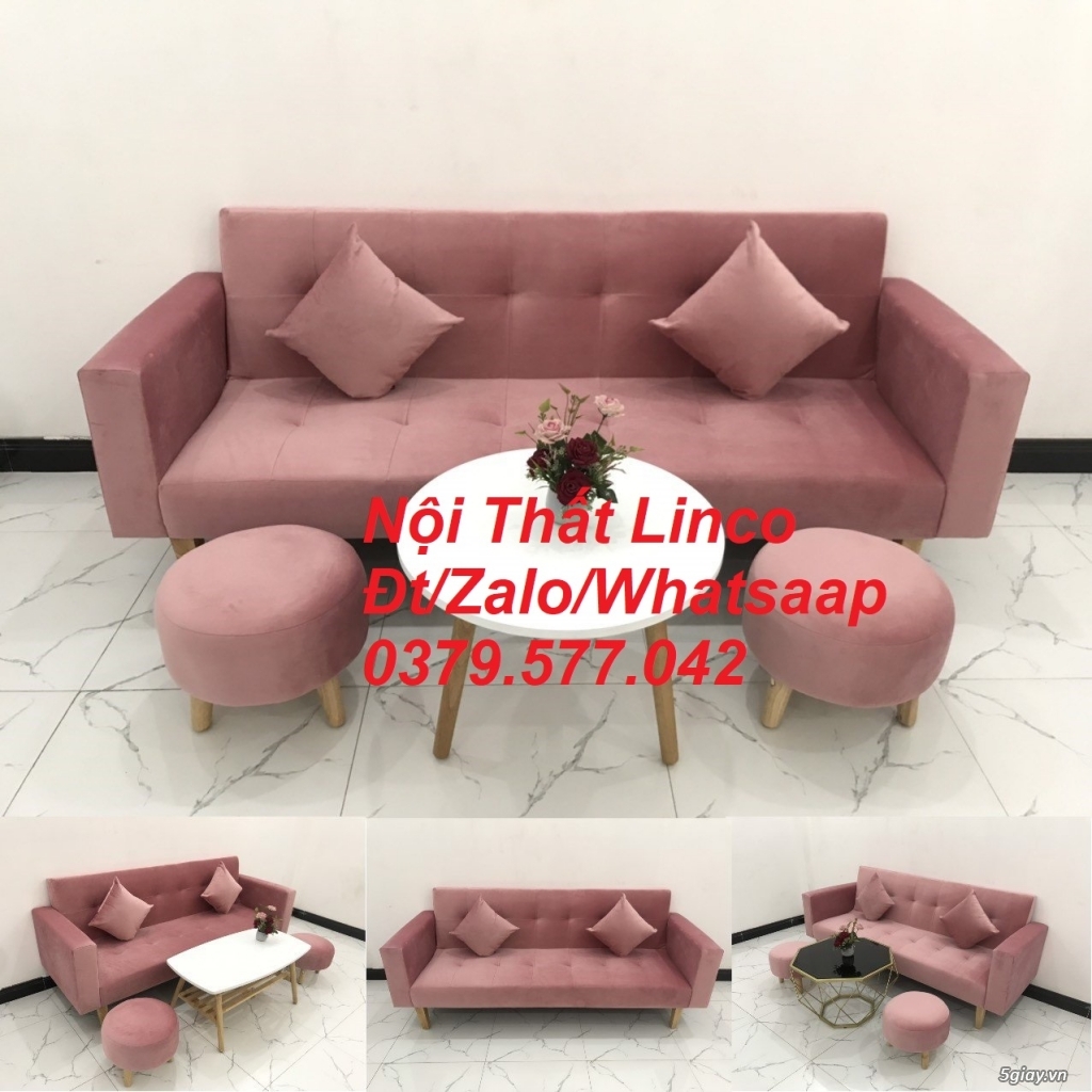 Ghế sopha giường bed màu hồng nhung giá rẻ Nội Thất Linco Bến Tre