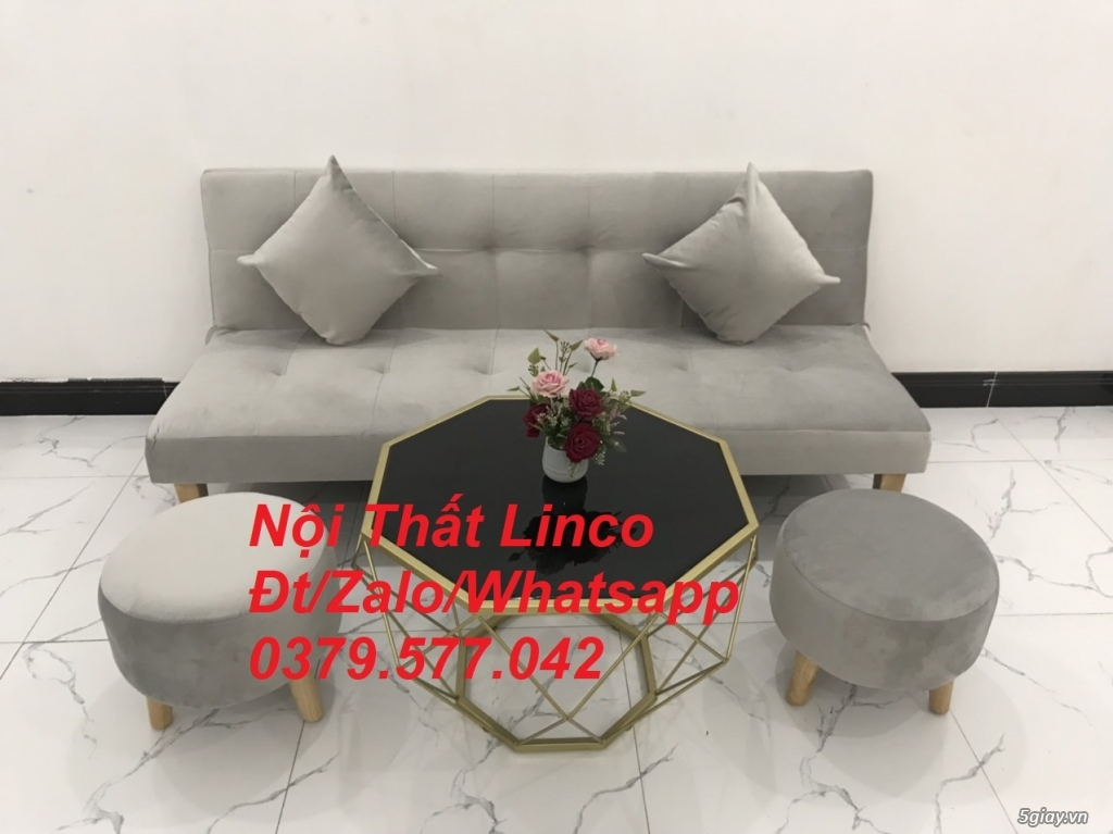 Bộ ghế sofa giường xám trắng vải nhung giá rẻ Nội thất Linco An Giang - 3