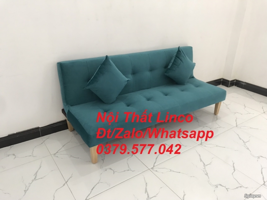 Bộ ghế sofa giường màu xanh vải nhung mềm Nội thất Linco Khánh Hòa - 2
