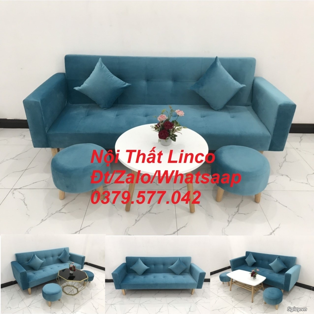 Bộ bàn ghế sofa băng bed vải nhung xanh dương Nội Thất Linco Đắk Lắk