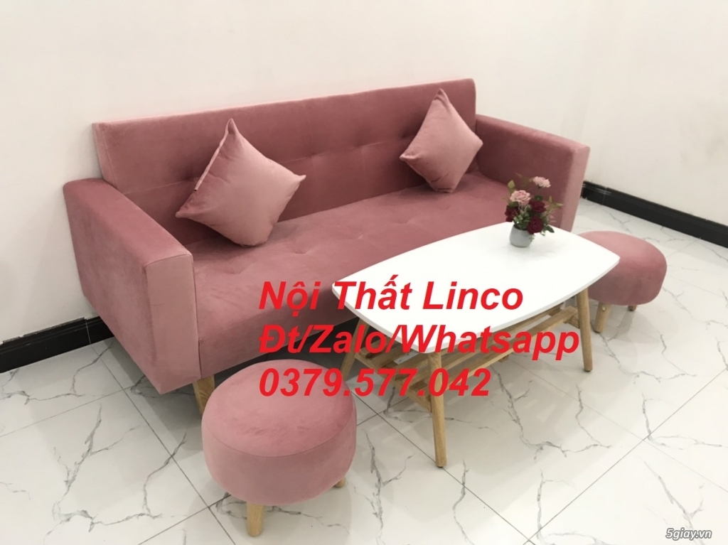 Ghế sopha giường bed màu hồng nhung giá rẻ Nội Thất Linco Bến Tre - 5