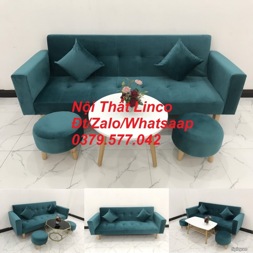 Bộ sofa băng giường đa năng xanh nhung giá rẻ Nội Thất Linco An Giang