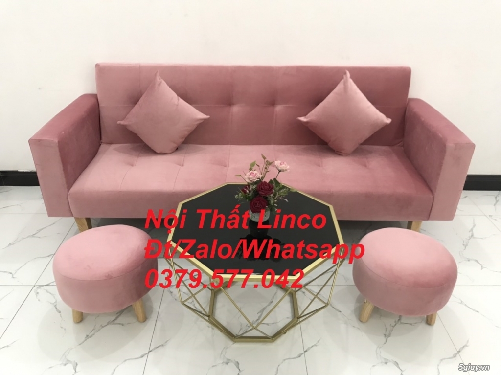 Ghế sopha giường bed màu hồng nhung giá rẻ Nội Thất Linco Bến Tre - 3
