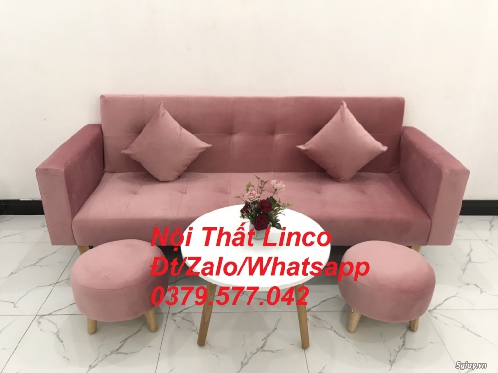 Ghế sopha giường bed màu hồng nhung giá rẻ Nội Thất Linco Bến Tre - 4