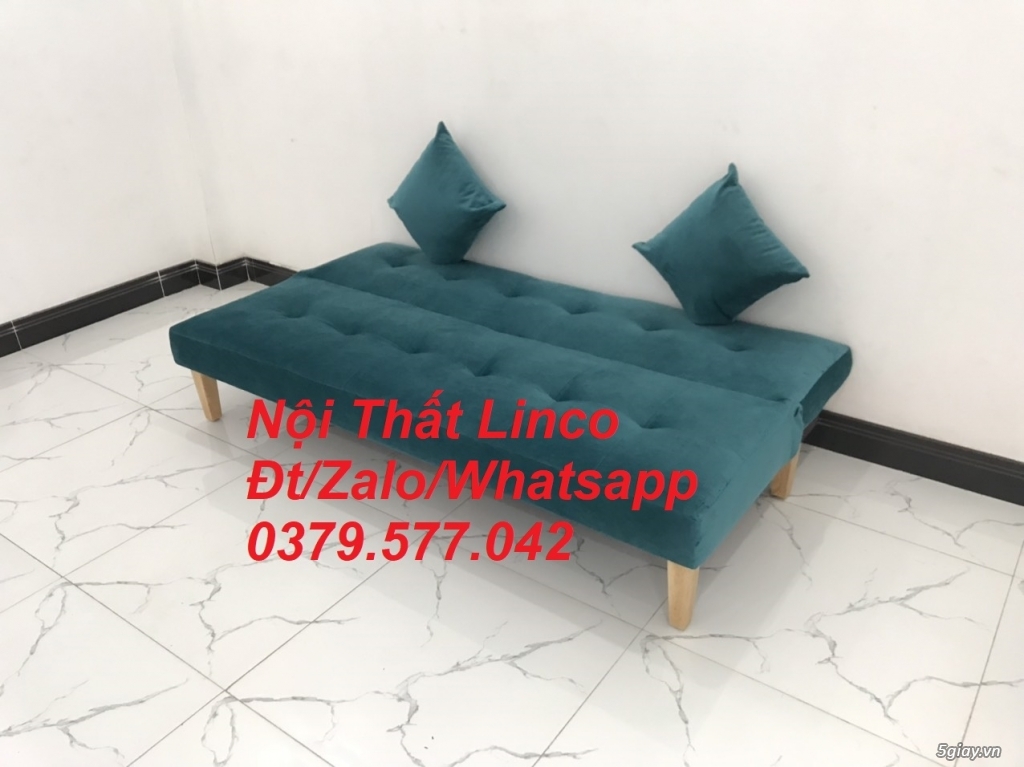 Bộ ghế sofa giường màu xanh vải nhung mềm Nội thất Linco Khánh Hòa - 1
