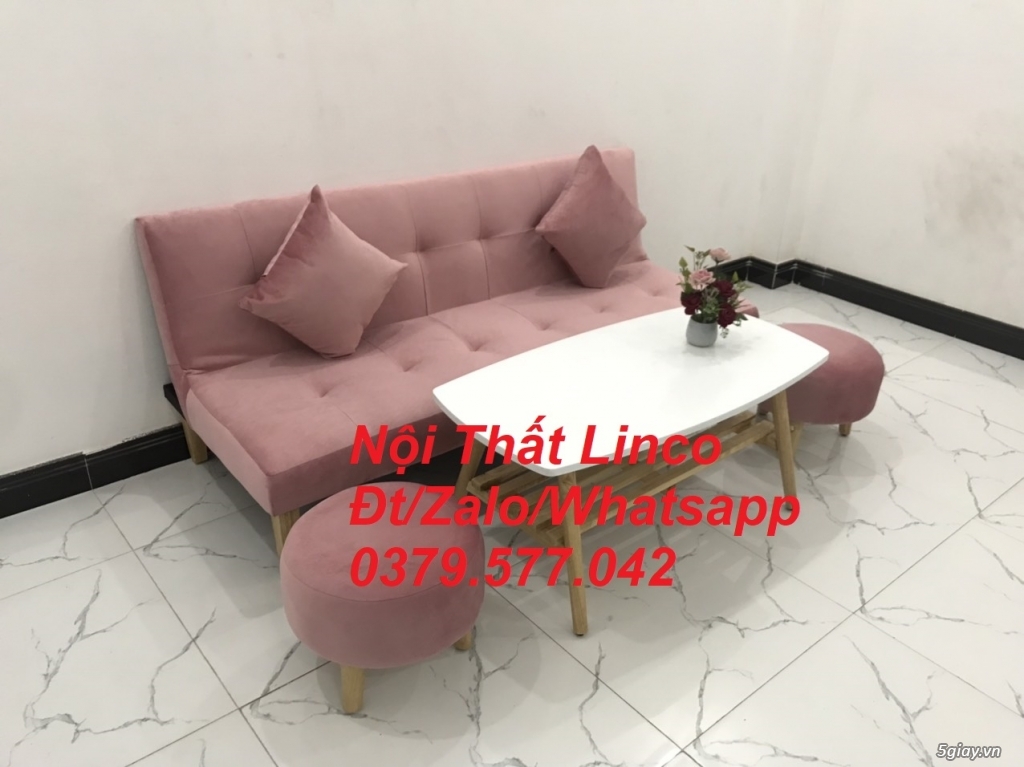 Bộ ghế sofa băng giường đa năng hồng phấn Nội thất Linco Đồng Tháp - 4