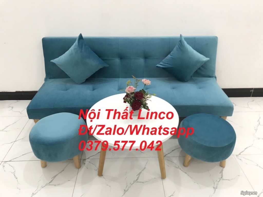 Ghế sofa giường giá rẻ màu xanh vải nhung Nội Thất Linco Đắk Lắk - 5