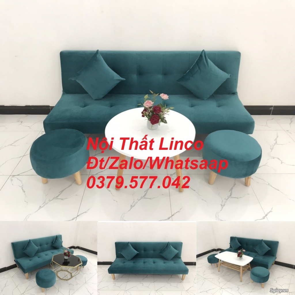 Bộ ghế sofa giường giá rẻ màu xanh nhung đậm Nội Thất Linco Vũng Tàu