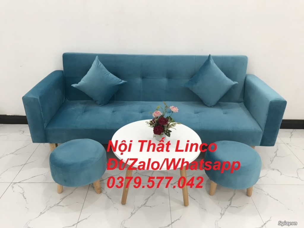 Ghế sofa băng bed màu xanh dương đậm nhung Nội Thất Linco Bến Tre - 4